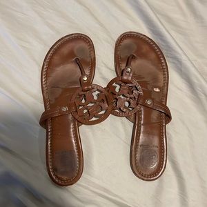 Tory Burch camel flip flops size 10